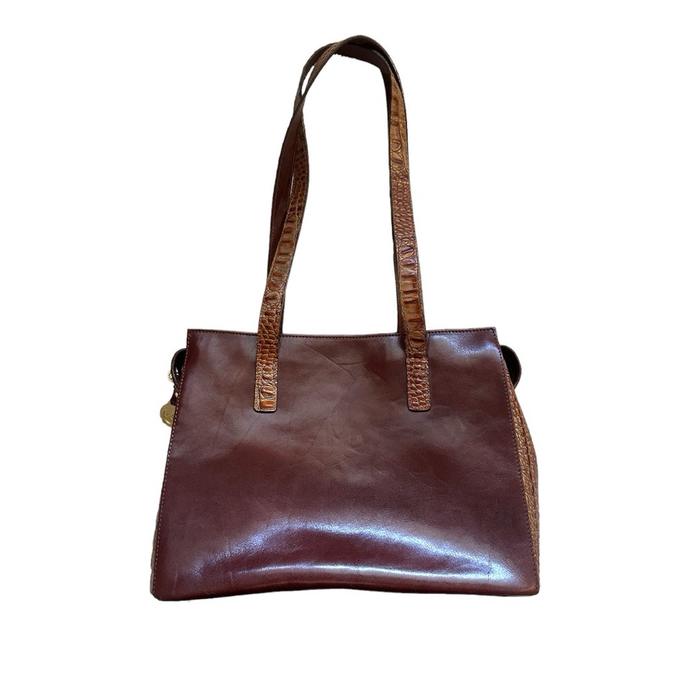 Brahmin Brown Leather And Croc Embossed Shoulder Bag